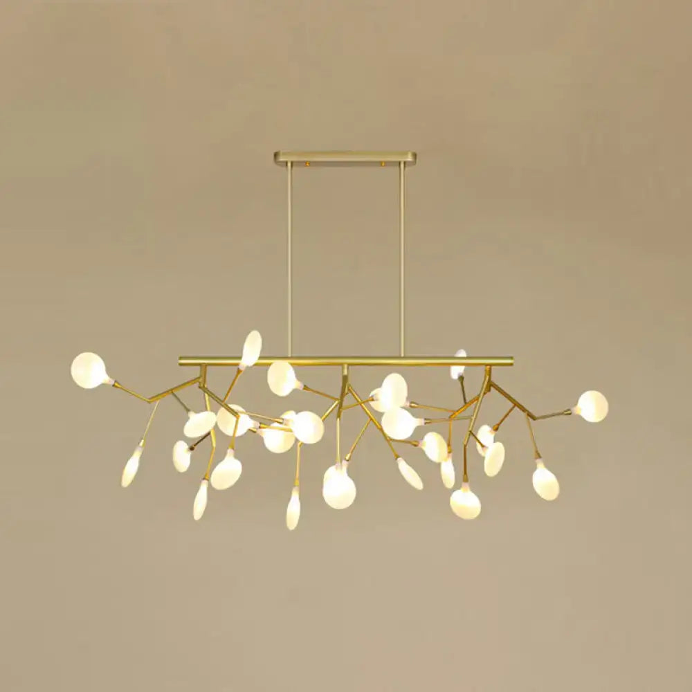 Decorbites minimalist firefly island gold-toned glass lamp with frosted white clear globe bulbs for dining room lighting