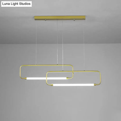Decorbites minimalist geometric dining room pendant light with black gold finish and overlapping led strips with color remote