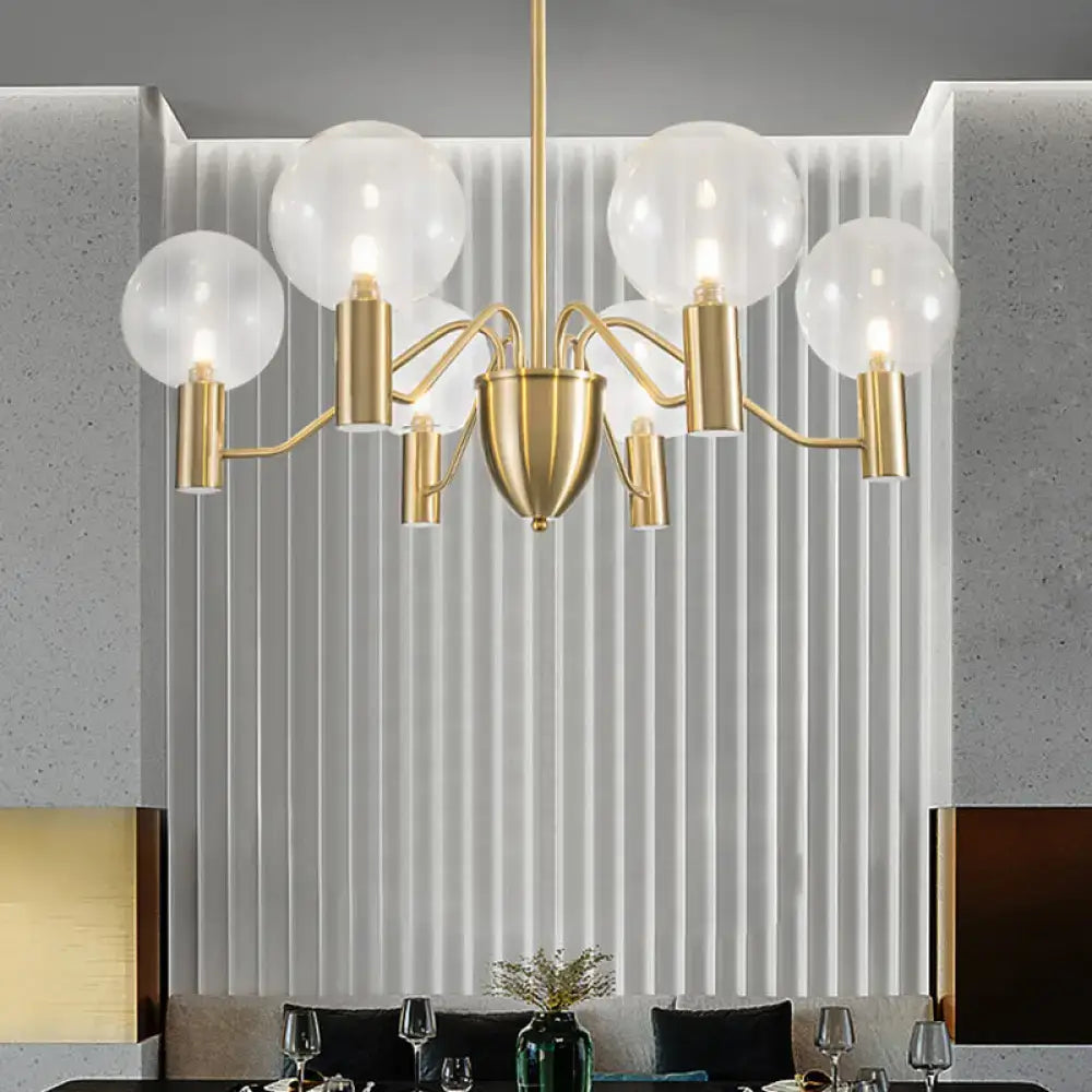 Decorbites minimalist gold globe chandelier with five frosted glass globes lighting fixture for modern living space