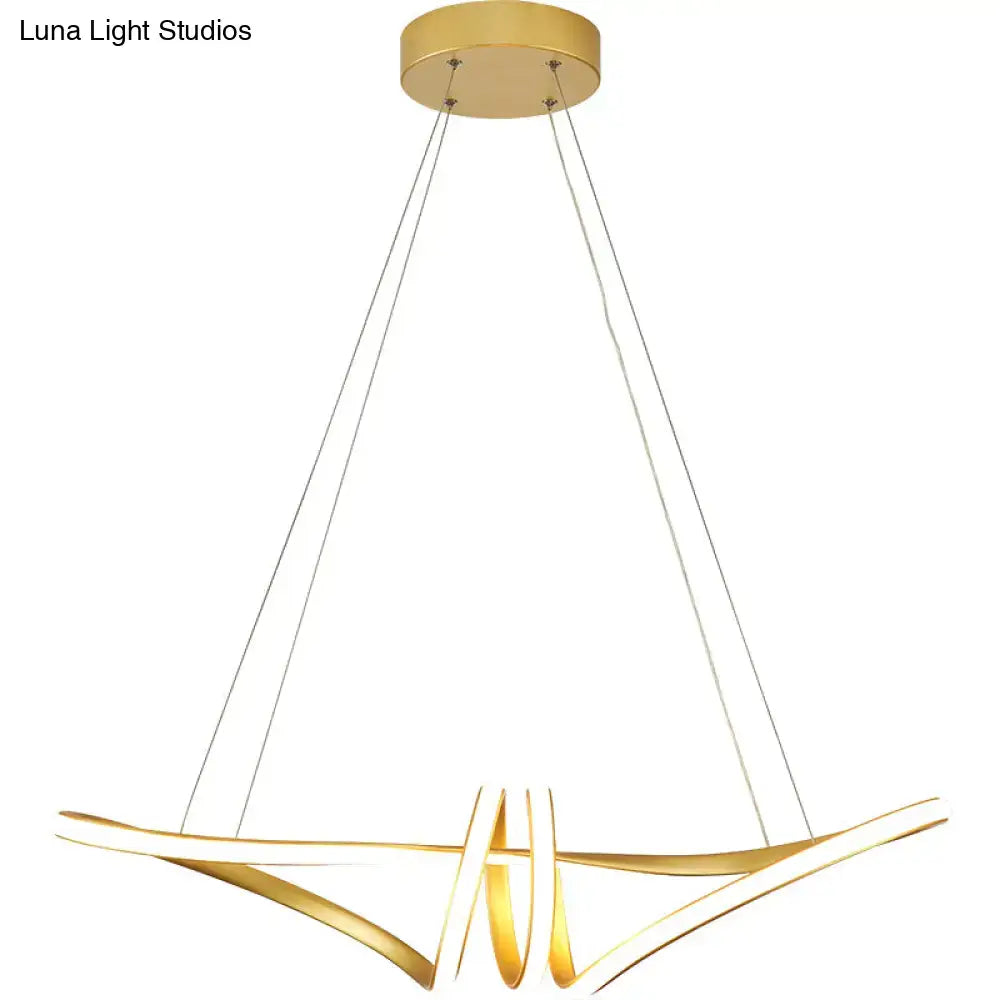 Decorbites minimalist gold twist island light fixture with sleek curved led arms and circular ceiling mount for restaurants