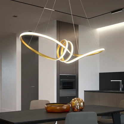Decorbites minimalist gold twist island pendant light fixture with gold finish and modern led metal light fixture design