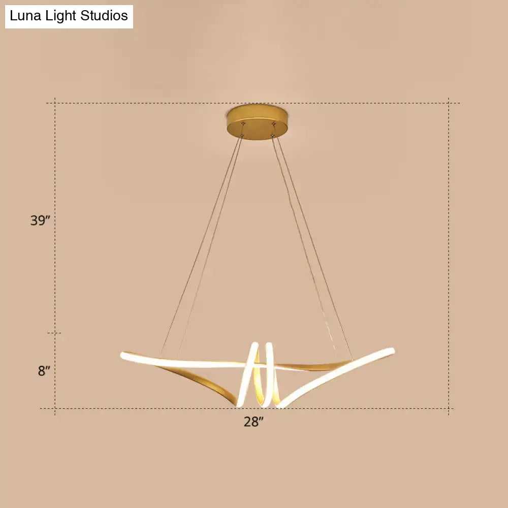 Modern gold and white led light fixture with sleek curved arms and gold finish perfect for twist island pendant decor