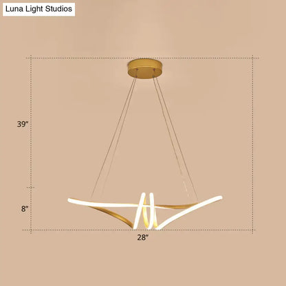 Modern gold and white led light fixture with sleek curved arms and gold finish perfect for twist island pendant decor