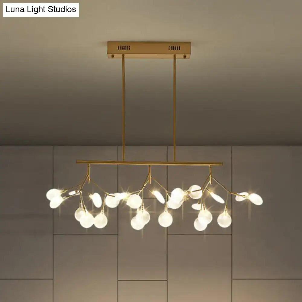 Gold-toned DecorBites minimalist LED ceiling light with acrylic frosted glass bulbs for dining room fixture width design
