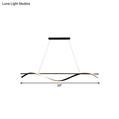 Modern black and gold led pendant hanging island light with sleek flowing design for dining room by decorbites
