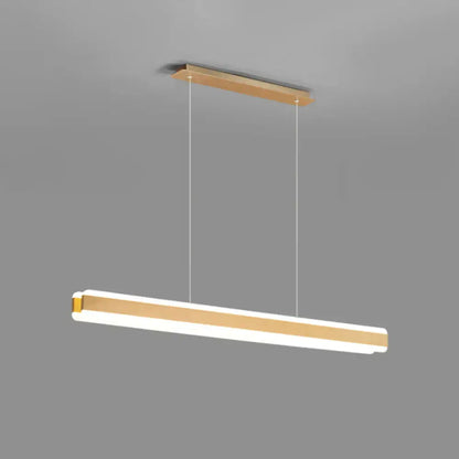 DecorBites™ minimalist led island pendant with warm gold metal accents and linear acrylic hanging light for dining room