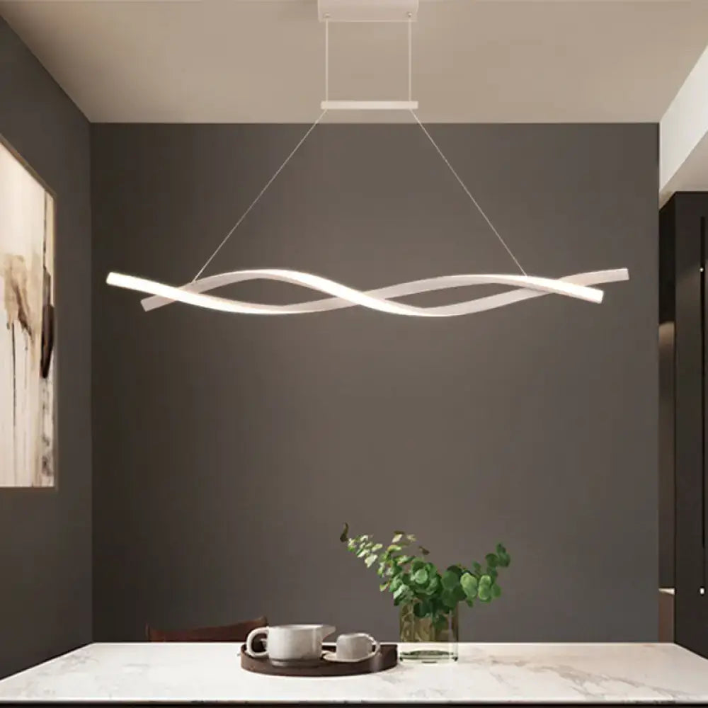 Modern white pendant light with sleek wave design acrylic shade in black grey warm and white for restaurants