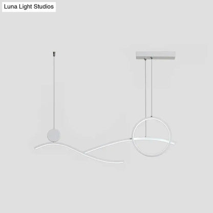 Modern white metal led hanging light with sleek curved circular design for dining room and kitchen island by DecorBites™