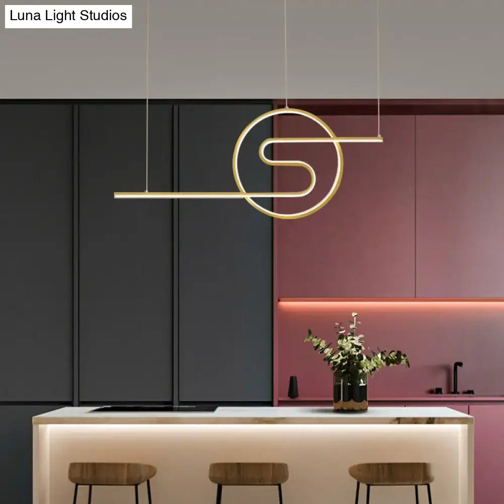 Gold-toned minimalist metal led hanging light with sleek geometric design for dining room and kitchen island