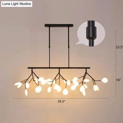 Decorbites™ black metal ceiling pendant with frosted glass globes and acrylic twig design for dining room lighting