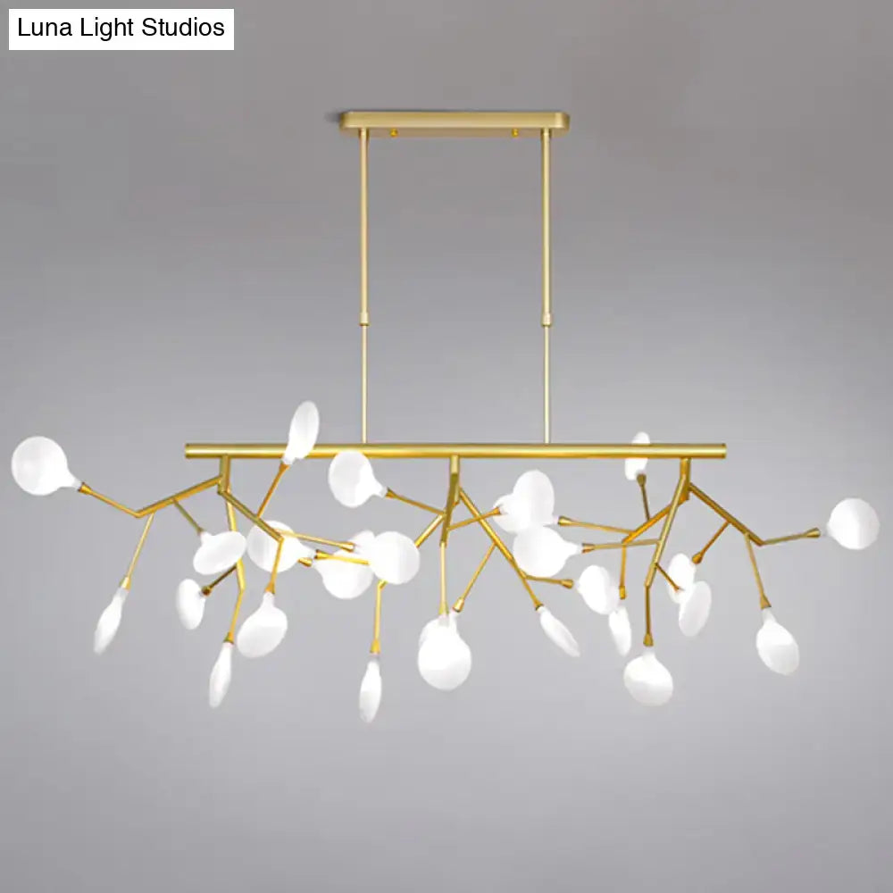 Gold-toned decorbites™ minimalistic acrylic twig ceiling pendant with frosted glass globes for dining room lighting