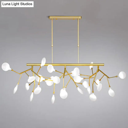 Gold-toned decorbites™ minimalistic acrylic twig ceiling pendant with frosted glass globes for dining room lighting