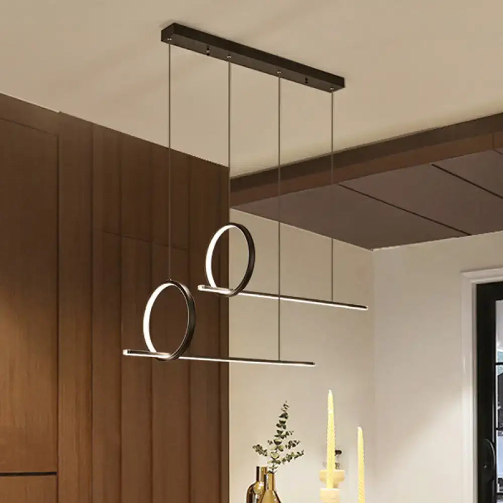 Decorbites minimalistic iron led light fixture with black finish featuring linear and ring design 2-head pendant
