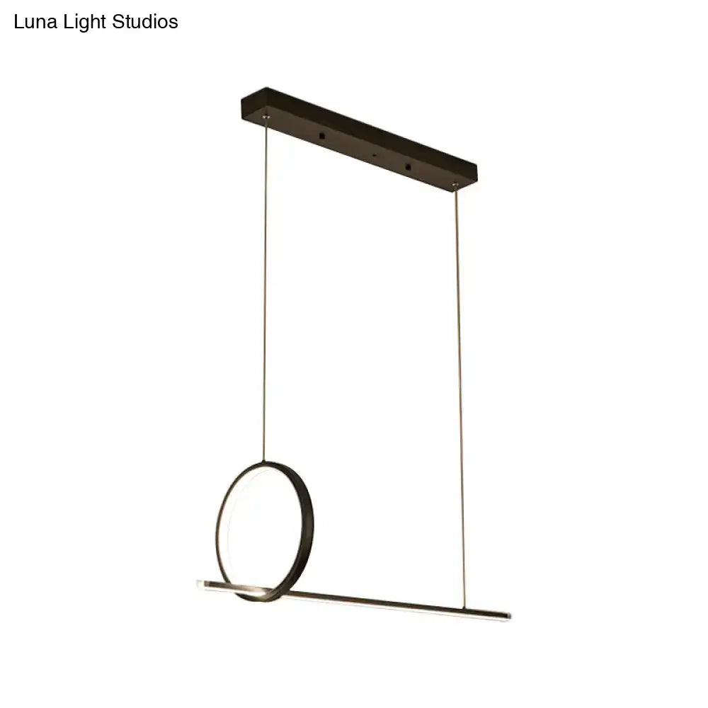 DecorBites minimalistic iron light fixture with black finish featuring LED circular ring and linear ceiling light design