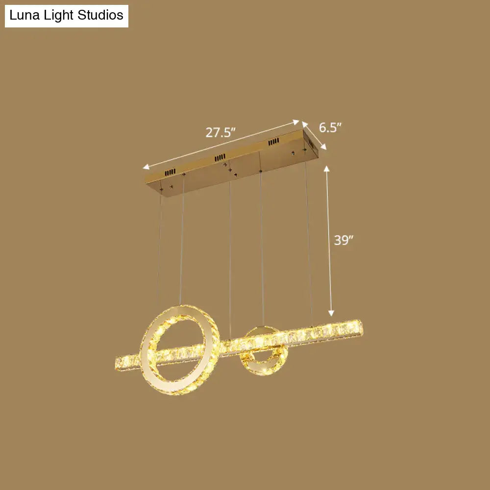 Decorbites™ minimalistic gold-toned LED pendant light with crystal rings and rectangular mount for 110v-120v or 220v-240v use