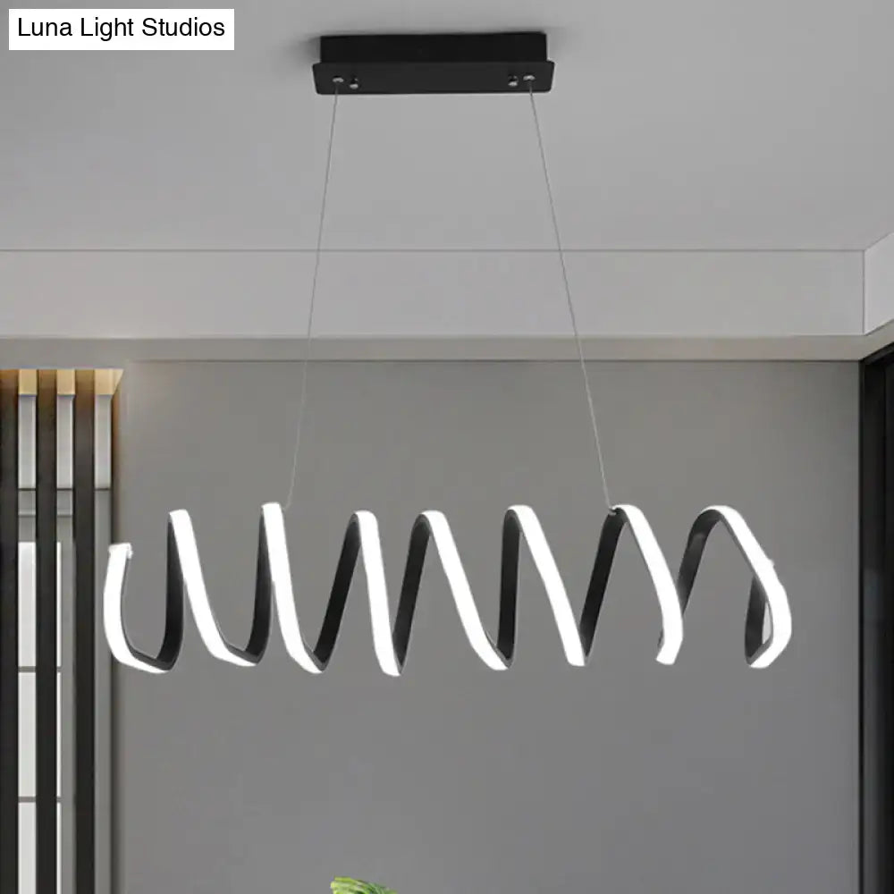 Modern black and white metal led island light fixture with sleek wave design for dining room ceilings by DecorBites™
