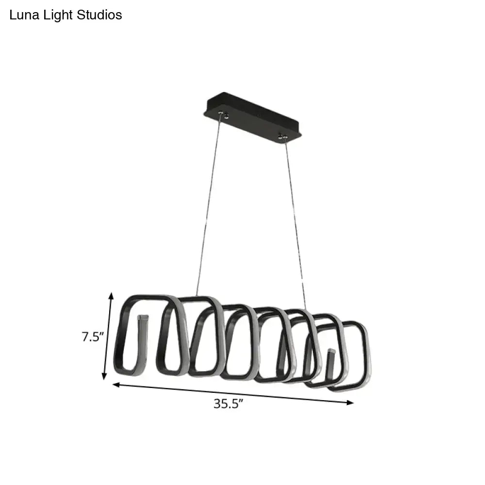 DecorBites minimalistic metal led island light fixture in black with five oval rings for dining room ceilings