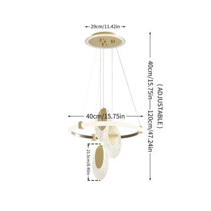 DecorBites™ modern gold-toned 3-layer LED chandelier pendant light with circular led rings and acrylic accents