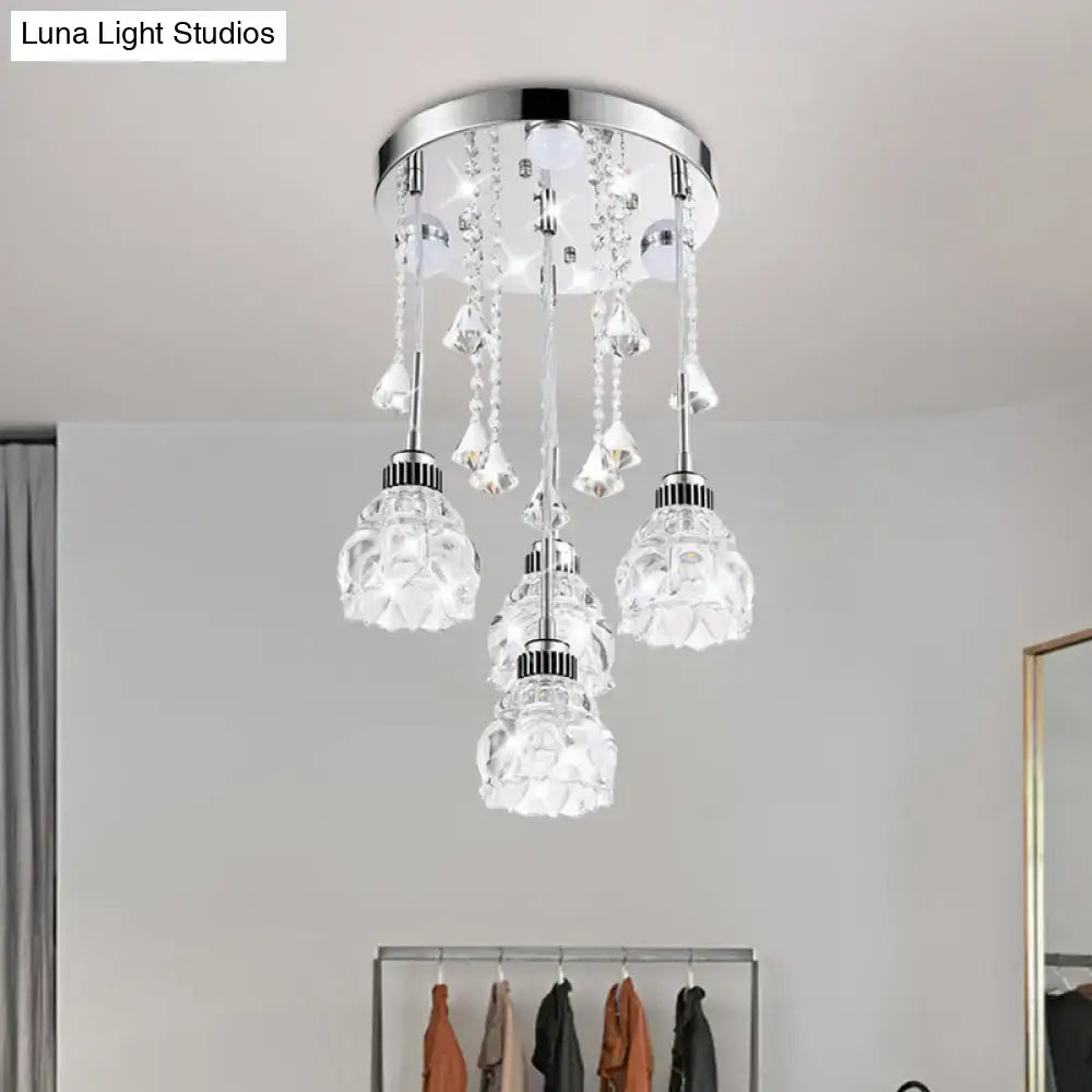 Decorbites modern 4-head pendant light with crystal shade and chrome finish for 220v-240v 110v-120v use
