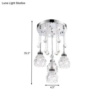 Decorbites modern 4-head chrome pendant light with crystal shades and teardrop crystals compatible with 220v-240v 110v-120v