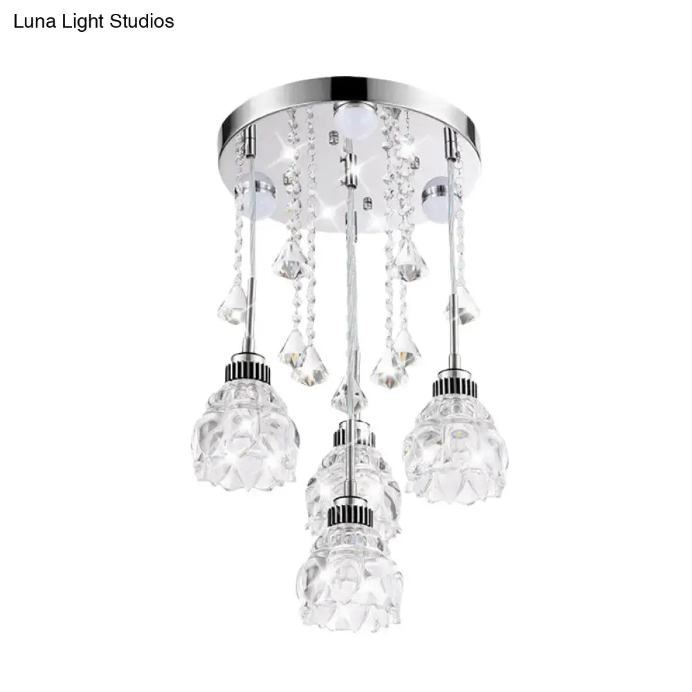 Decorbites modern 4-head pendant light with chrome finish and crystal shade glass pendants for 220v-240v 110v-120v use