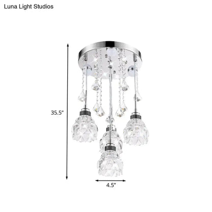 Decorbites modern 4-head crystal shade pendant light fixture with chrome finish and faceted glass lampshades 220v-240v 110v-120v