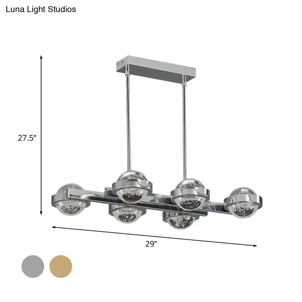 Decorbites modern 6-head led island lamp with chrome gold finish and seedy crystal ball globes perfect over dining table lighting