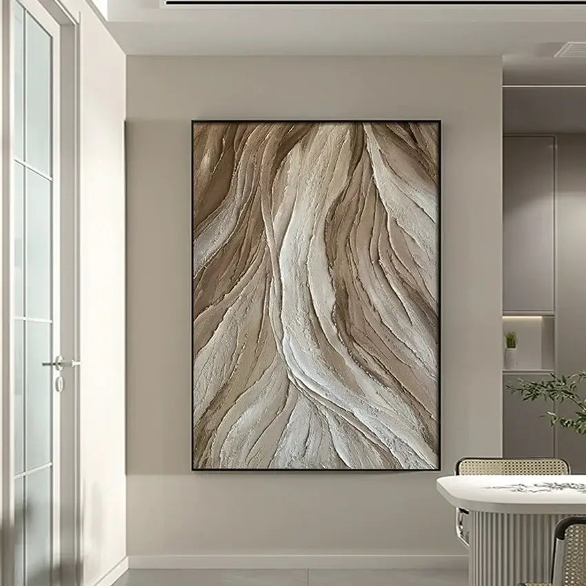 DecorBites™ modern abstract 3D acrylic wall art set with beige cream textured waves for aesthetic room decoration thickness