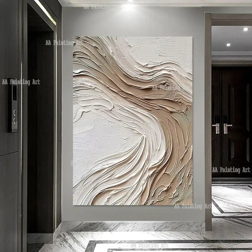 Decorbites modern abstract 3d acrylic wall art set with textured beige brushstrokes ideal for aesthetic room decoration thickness