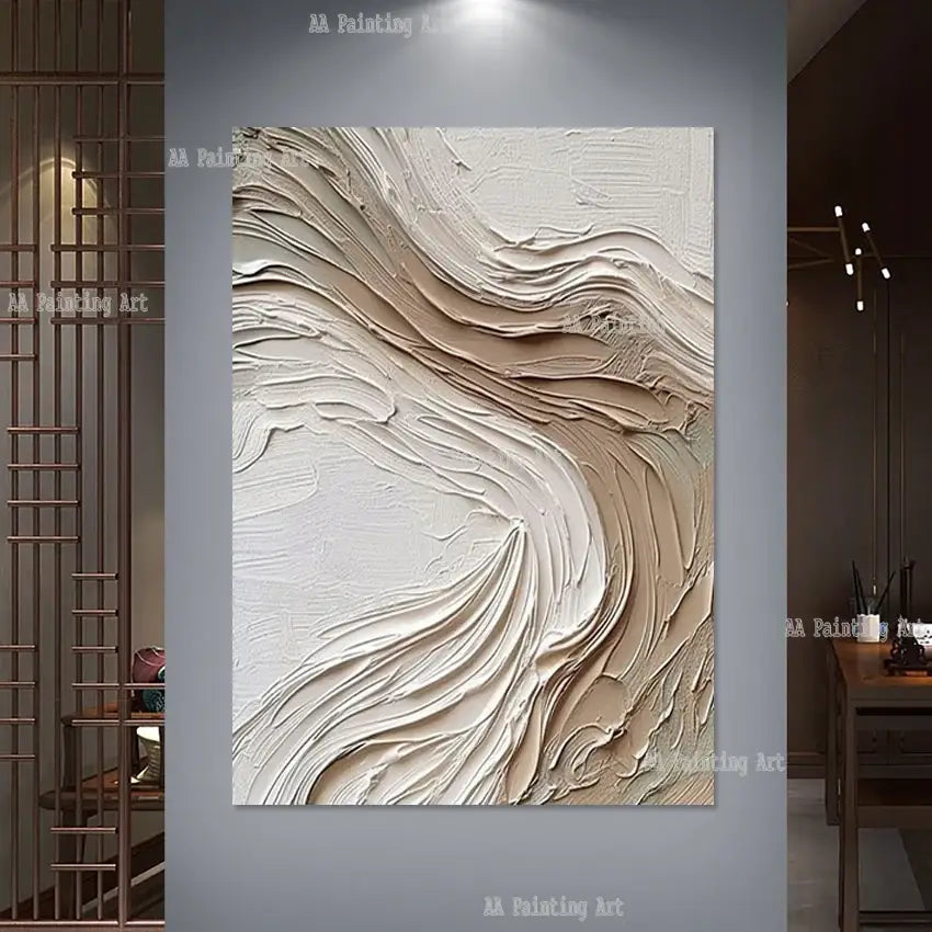 Decorbites modern abstract 3d acrylic wall art set with flowing beige waves offers aesthetic room decoration thickness