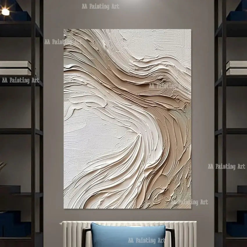 Decorbites™ modern abstract 3d acrylic wall art set with textured white and beige waves perfect for aesthetic room decoration thickness