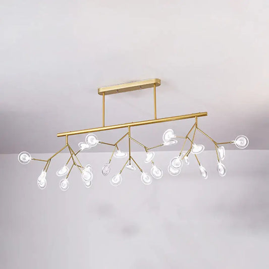 Decorbites modern acrylic firefly island pendant dining room chandelier with gold-toned branching arms and clear glass globes