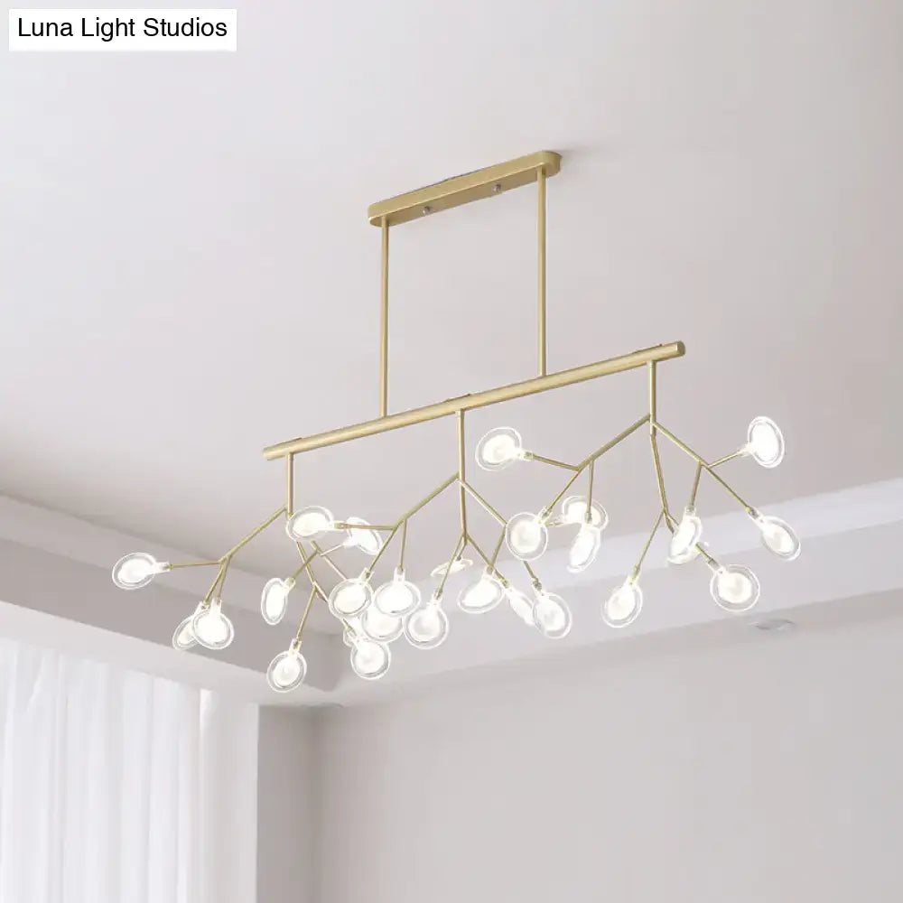 Gold-toned DecorBites™ modern acrylic led pendant light fixture with 27 frosted glass globes for living room lighting