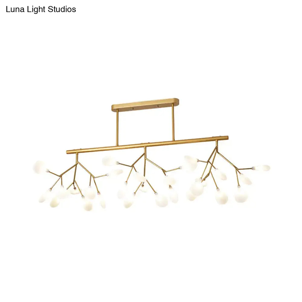 Gold-toned DecorBites modern acrylic LED pendant light fixture with 27 frosted glass globe heads for living room use