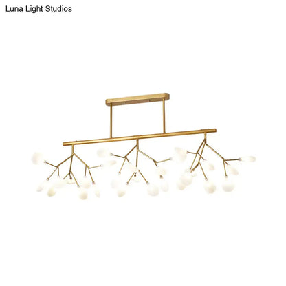 Gold-toned DecorBites modern acrylic LED pendant light fixture with 27 frosted glass globe heads for living room use