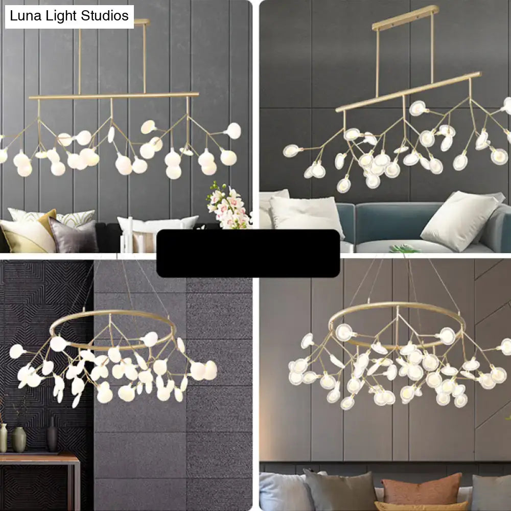 DecorBites modern gold-toned acrylic led pendant light fixture with 27 frosted glass globes for living room