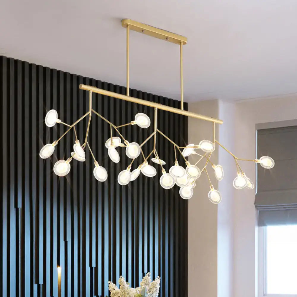 Gold-toned DecorBites™ modern acrylic led pendant light fixture with 27 globe bulbs and branching arms for living room