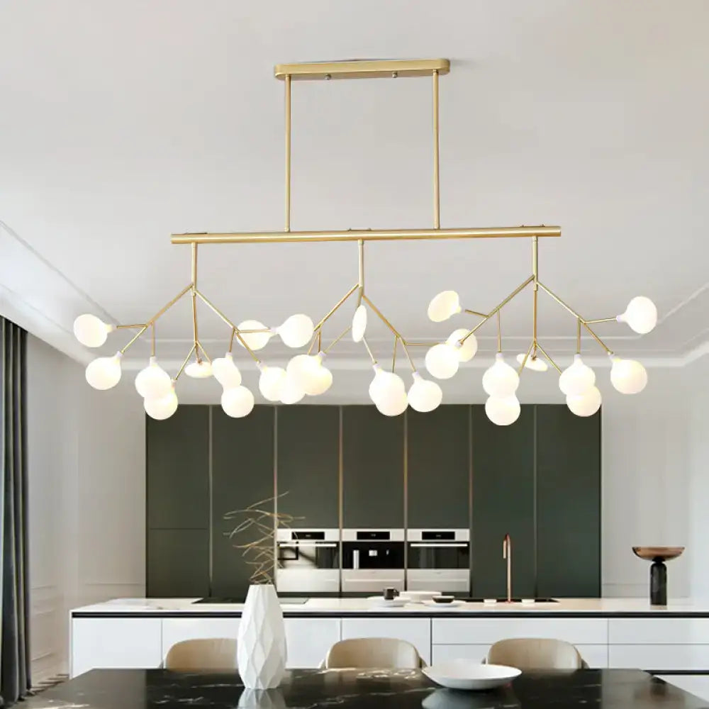 Gold-toned decorbites modern acrylic led pendant light fixture with 27 spherical frosted glass bulbs for living room