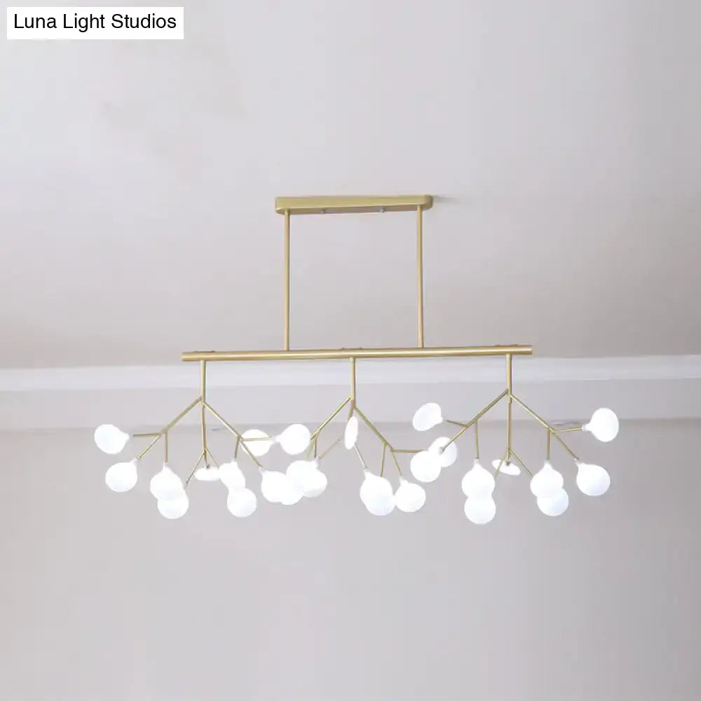 Gold-toned DecorBites™ modern acrylic led pendant light fixture with 27 heads and frosted glass globes for living room