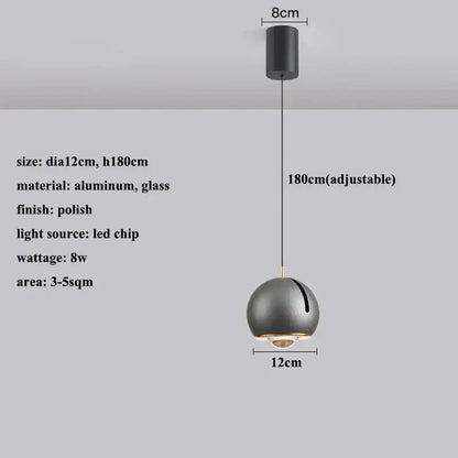 DecorBites™ modern adjustable led pendant light in black polished aluminum and glass with a sleek spherical design