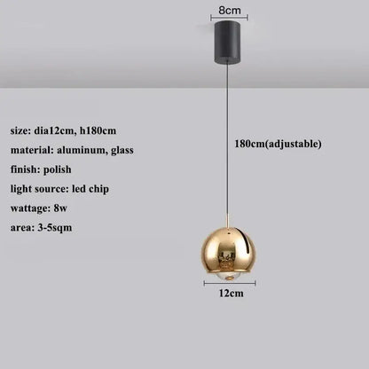 DecorBites™ modern adjustable led pendant light with gold spherical shade black mount and 180cm adjustable cord