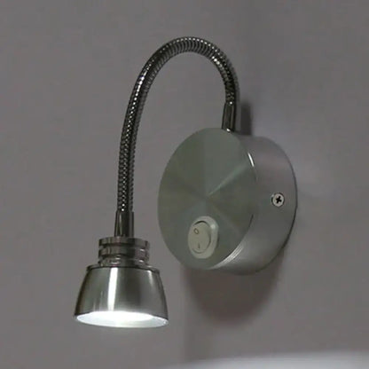 Silver metallic wall light with adjustable arm and flexible gooseneck by decorbites modern aluminum for bedroom use
