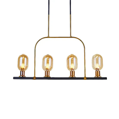 DecorBites modern 4-light hanging ceiling lamp with metallic frame and amber glass bulbs for island lighting