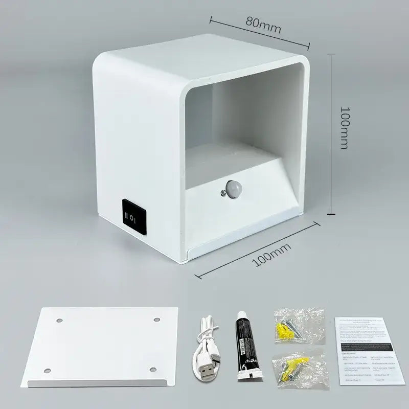 White rectangular wall sconce with single drawer and integrated led lighting modern battery operated wall display cabinet