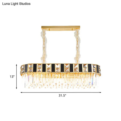 Gold-toned crystal oval island light with black and clear K9 crystals and 12 heads pendant for dining room ceiling