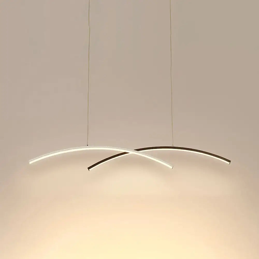 DecorBites™ modern black and white arc ceiling LED island light with two curved intersecting strips for living room