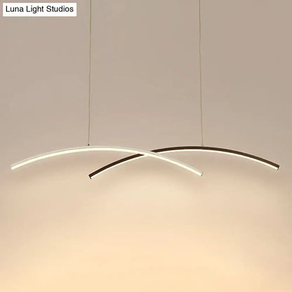 DecorBites modern black and white arc ceiling LED island light with two curved intersecting strips for living room