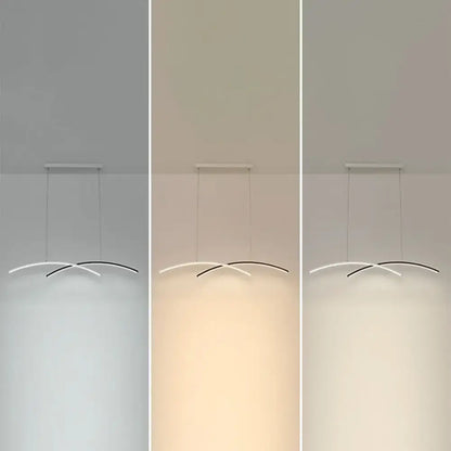 DecorBites™ modern black and white arc ceiling LED island light with two curved arms and adjustable warm or cool lighting