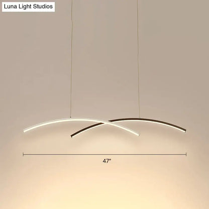 DecorBites™ modern black and white arc ceiling led island light with two curved intersecting strips for living room