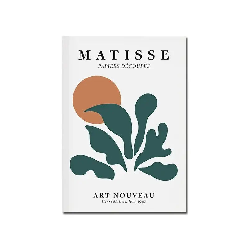 Minimalist white canvas print with bold black text and teal leaves on terracotta circle for modern home decor